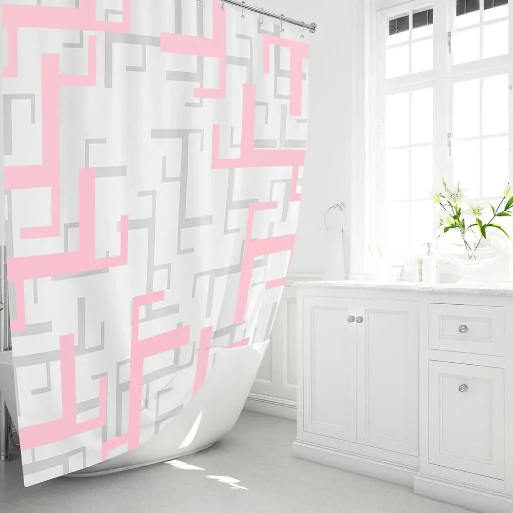 BTTN Pink Stall Fabric Shower Curtain 36x72 Geometric